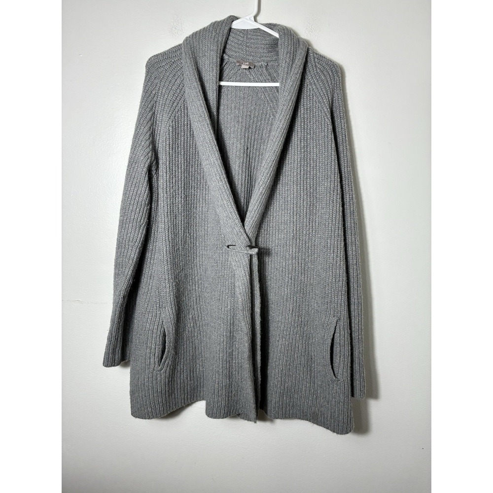 J Jill Chunky Knit Cardigan Sz M Gray Minimalist Wool Blend Cozy